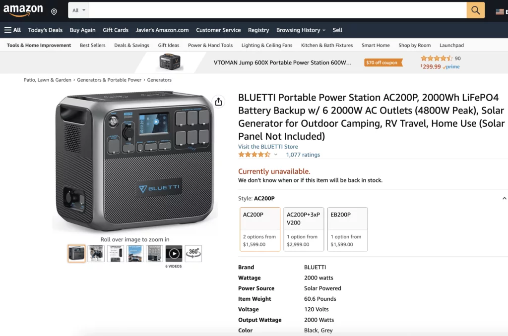 Amazon Listing Bluetti Portable Power Station