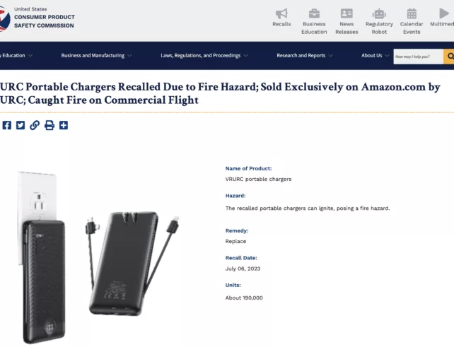 Vrurc Portable Chargers Recalled